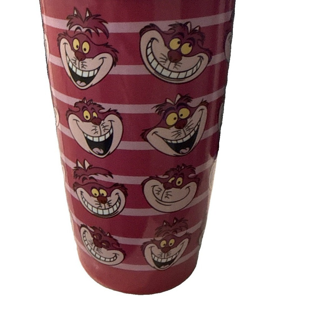 Disney Store Cheshire Cat Double Wall Ceramic Travel Mug Tumbler Pink w Lid